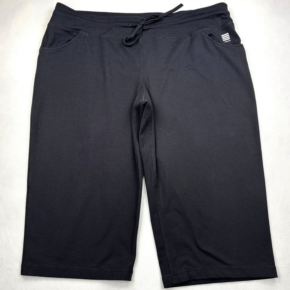 Lands End Womens Large Petite Black Stretch Knit Drawstring Bermuda Shorts L/P